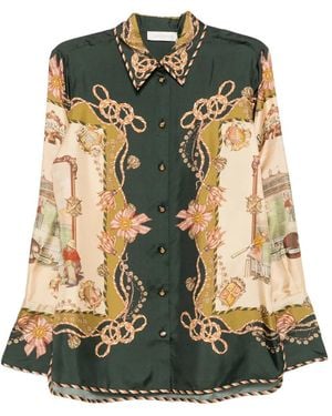 Zimmermann Camisa Valiant De Seda Con Motivo Gráfico - Verde
