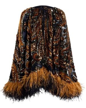 Etro Sequined Mini Dress With Feather Trim - Brown