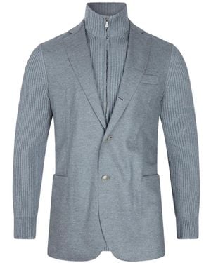 Eleventy Ribbed-Knit Sleeve Layered Jacket - Blue