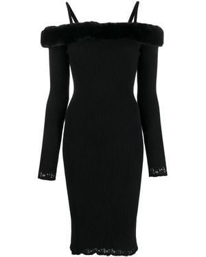 Blumarine Faux Fur Neck Midi Dress - Black