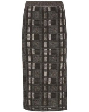 D.exterior Check-Pattern Midi Skirt - Grey