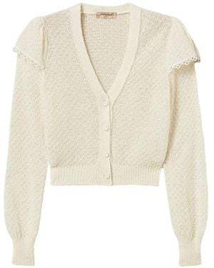 Twinset Cardigan En Maille À Volants - White