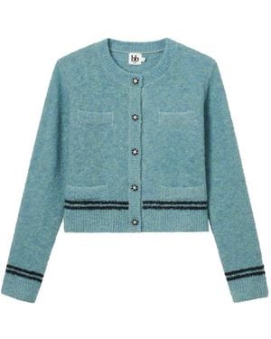 B+ AB Stripe-Detail Bouclé Cardigan - Blue
