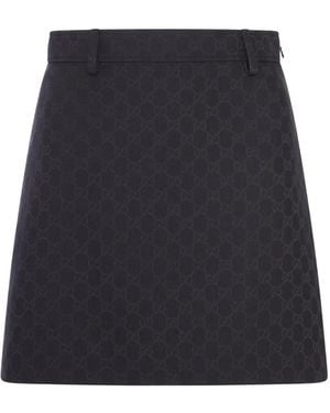 Gucci Gg Cotton Blend Mini Skirt - Blue