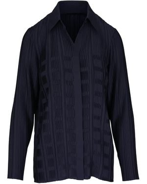 Lafayette 148 New York Plissé Collared Blouse - Blue