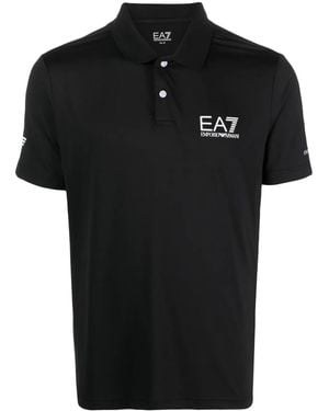 EA7 Logo-Print Polo Shirt - Black