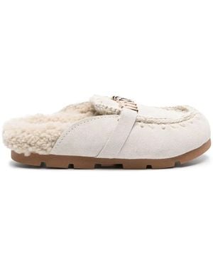 Mou Logo-Appliqué Suede Slippers - White