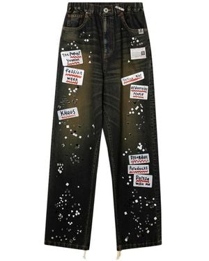 Maison Mihara Yasuhiro Sticker-Patch Stud-Embellished Jeans - Black