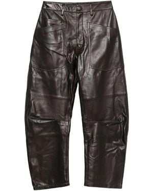 Nili Lotan Shon Leather Barrel-Leg Trousers - Grey