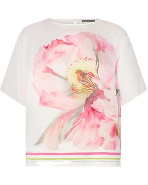 Betty Barclay Floral-Print Striped-Hem T-Shirt - Pink