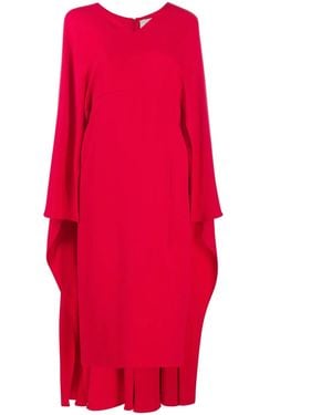 Valentino Garavani Cape-Style V-Neck Silk Midi-Dress - Red