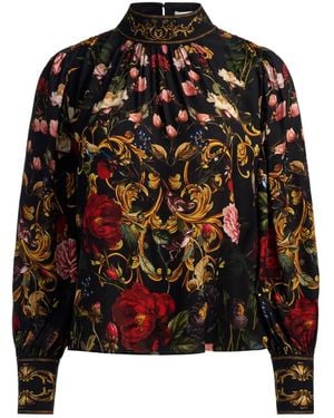 Alice + Olivia Blouse Froncée Marion À Col Montant - Black
