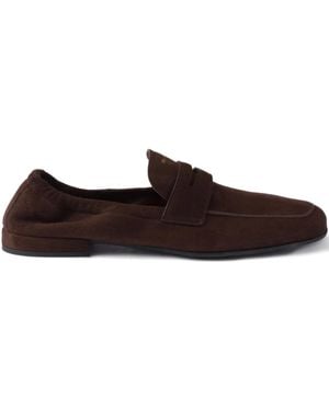 Prada Logo-print suede loafers - Marrón