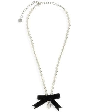 Self-Portrait Collar De Perlas Con Lazo Negro - Blanco