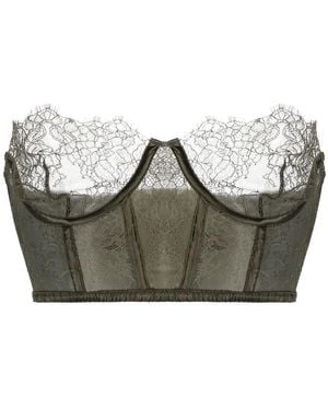 Maison Close Lace-Trim Detail Bustier Top - Gray