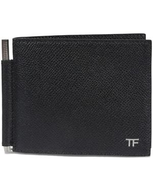 Tom Ford T-Line Textured Leather Money-Clip Wallet - Black