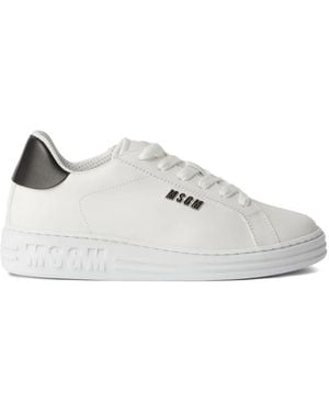 MSGM Logo-Embossed Leather Trainers - White