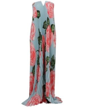 L'idée Tie Pleated Floral-Print Maxi Dress - White
