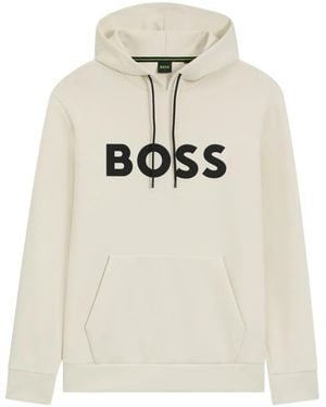 BOSS Logo-Print Drawstring-Fastening Hoodie - White