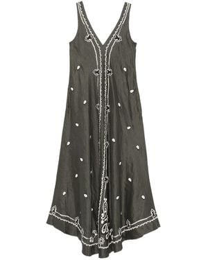 P.A.R.O.S.H. Embroidery V-Neck Maxi Dress - Gray