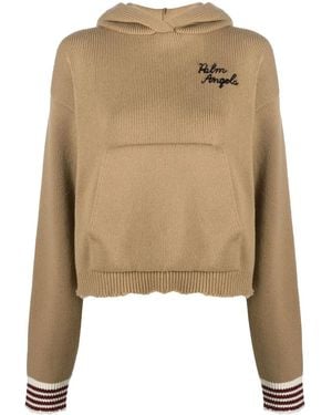 Palm Angels Embroidered Logo Knitted Hoodie - Natural