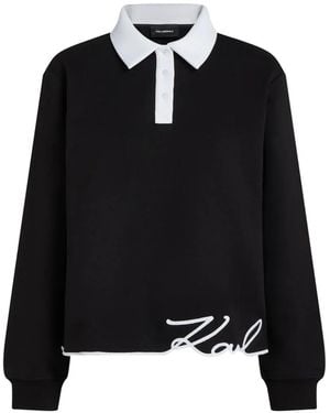 KARL LAGERFELD Signature Polo Sweatshirt - Black