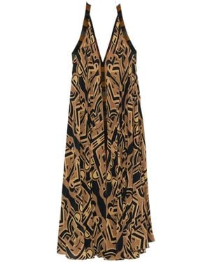 VOLANTIS Geometric-Print Maxi Dress - White