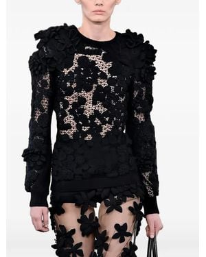 Valentino Garavani Floral-Appliqué Lace Sweatshirt - Black