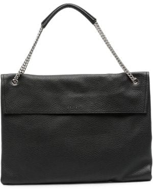 Orciani Grained Leather Chain-Link Shoulder Bag - Black