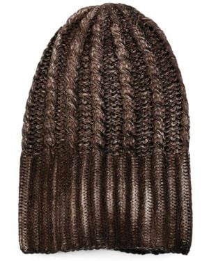 Avant Toi Cable-Knit Ribbed Beanie Hat - Brown