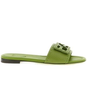 Fendi Selleria Baguette Open-Toe Flat Sandals - Green