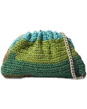 Maria La Rosa Crochet Striped Clutch Bag - Green