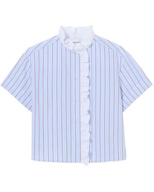 Claudie Pierlot Ruffle-Trimmed Striped Shirt - Blue