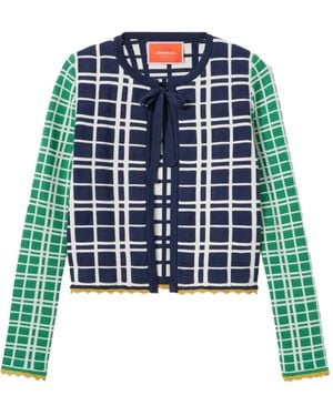 La DoubleJ Tie Front Checked Cardigan - Blue