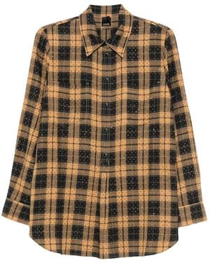 Pinko Rhinestone-Embellished Checked Shirt - Brown