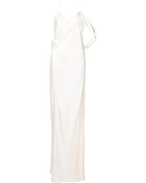 Michelle Mason Silk Wrap Floor-Length Gown - White