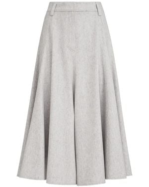 Brunello Cucinelli Wool-Flannel Flared Skirt With Monili - White