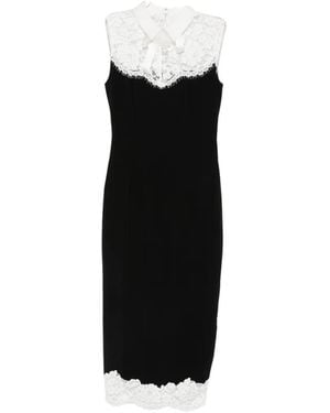 Self-Portrait Lace-Trimmed Bow-Detail Midi Dress - Black