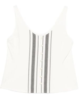 Low Classic Striped Button Top - White