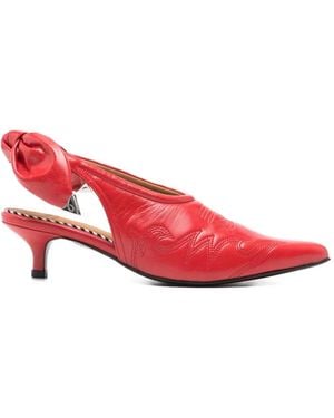 Toga Bow-Embellished Leather Court Shoes - Red