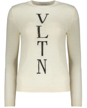Valentino Garavani Logo-Embroidered Crew Neck Sweater - Natural