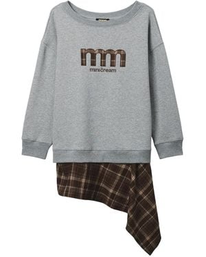 Mini Cream Plaid Sweatshirt - Grey