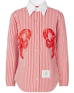 Thom Browne Poplin University Stripe Lobster Embroidery Shirt - Pink