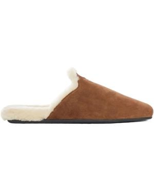 Prada Mules aus Wildleder mit Shearling - Braun
