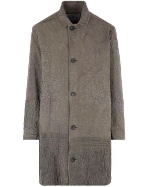 By Walid Embroidered-Fringe Coat - Grey