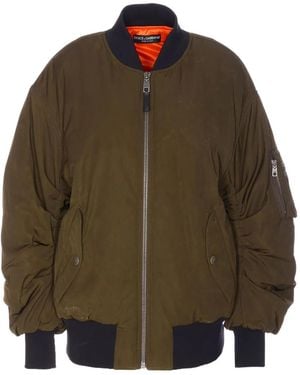 Dolce & Gabbana Gathered-Detail Bomber Jacket - Brown