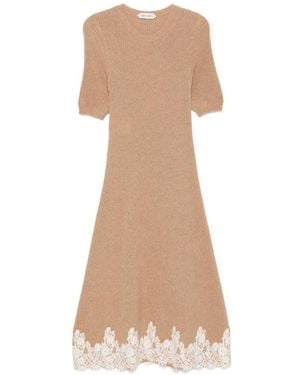 Alberta Ferretti Lace-Trim Knitted Dress - Natural