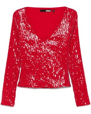 ROTATE BIRGER CHRISTENSEN Sequined Deep V-Neck Top - Red