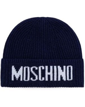 Moschino Logo-Embellishment Ribbed-Knit Beanie Hat - Blue