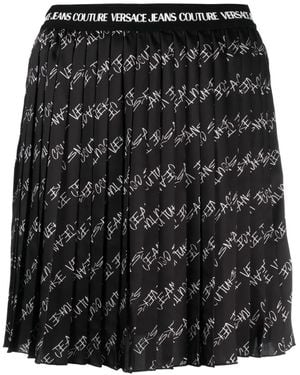 Versace Jeans Couture Fully-Pleated Logo-Print Miniskirt - Black